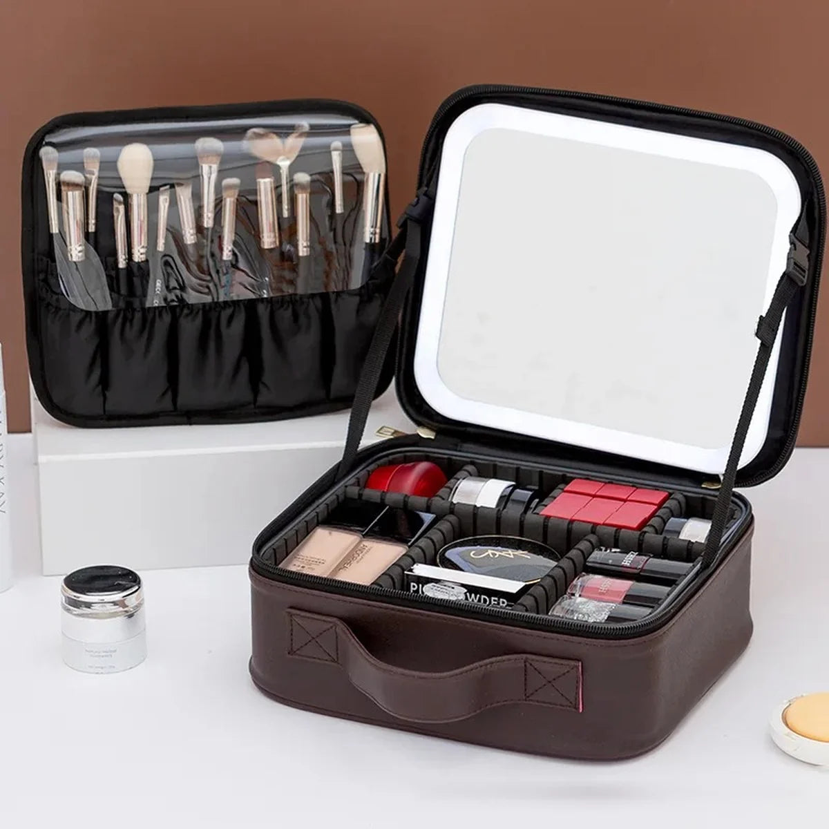 mallette de maquillage à miroir LED