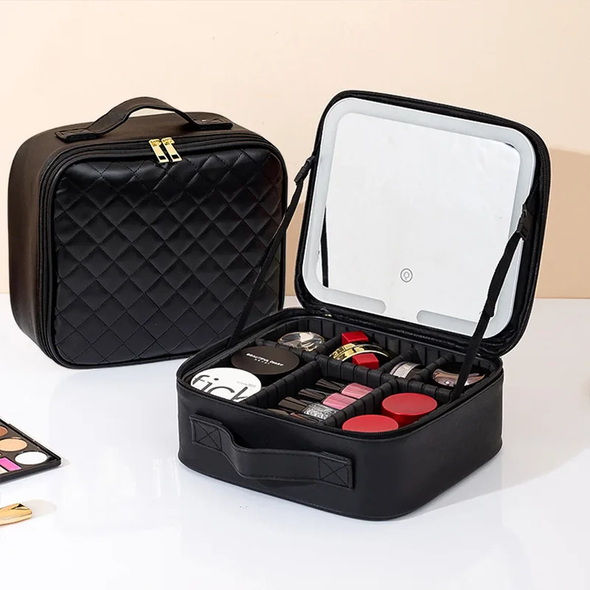 mallette de maquillage à miroir LED