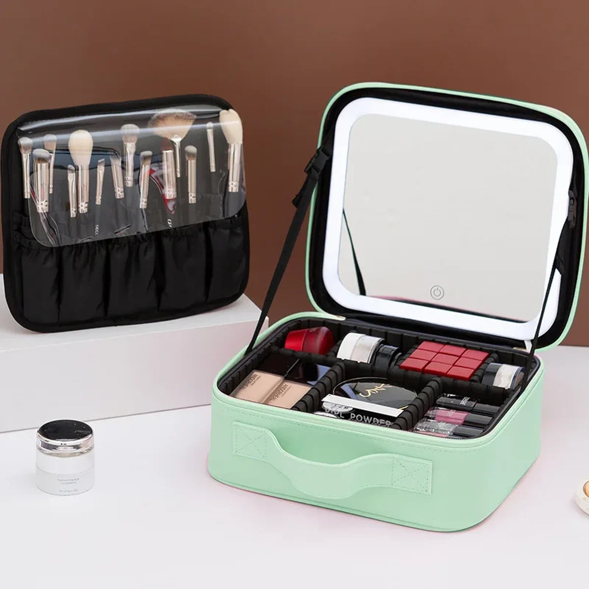 mallette de maquillage à miroir LED